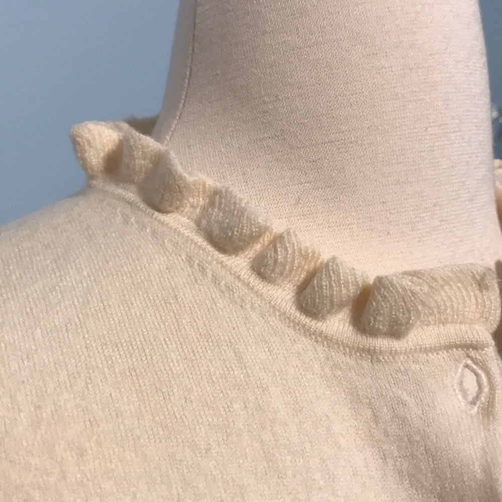 • J. Crew Cream Ruffle Cardigan • - Picture 2 of 3